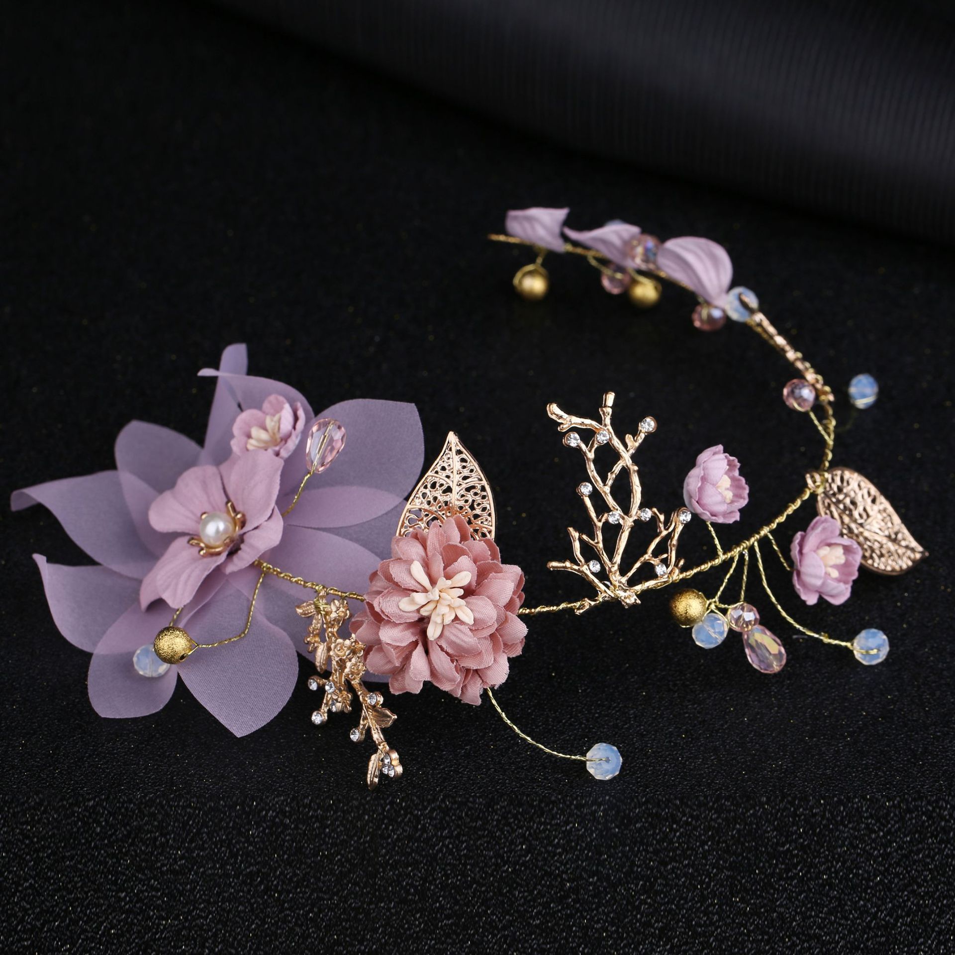 bb77febc 9588 4bae 8c26 b71c1d8b0b78 Handmade Head Gold Leaf Branch Flower Wedding Hair Accessories
