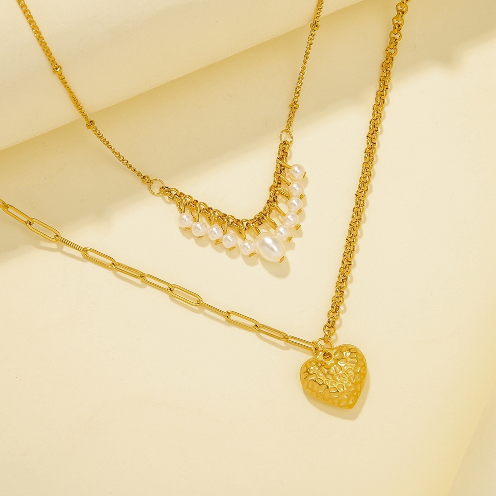 bbc94602 1591 45ab 947a 7b5f04634edf Stainless Steel Shell Pattern Tassel Pearl Double Necklace