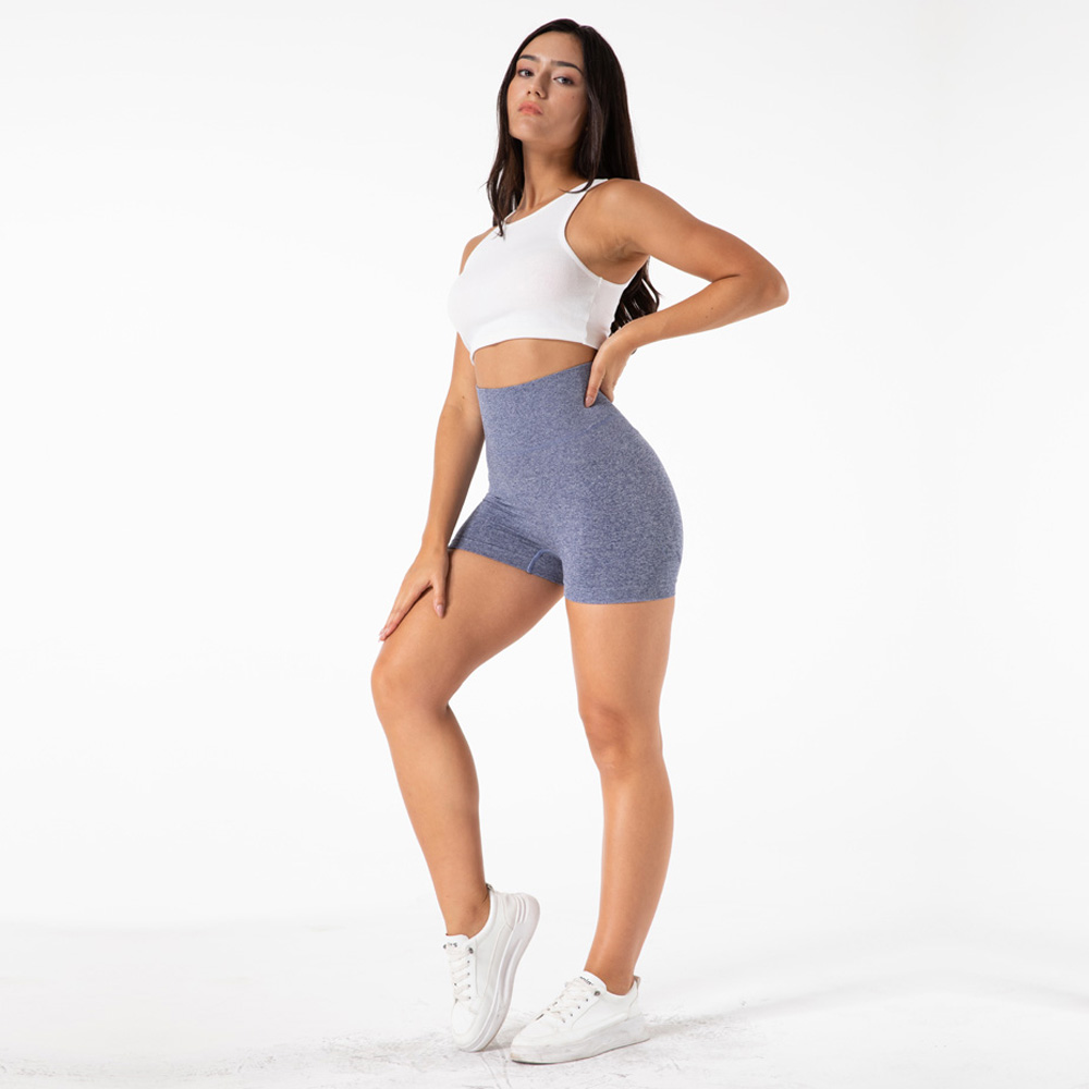 Model wearing yoga shorts