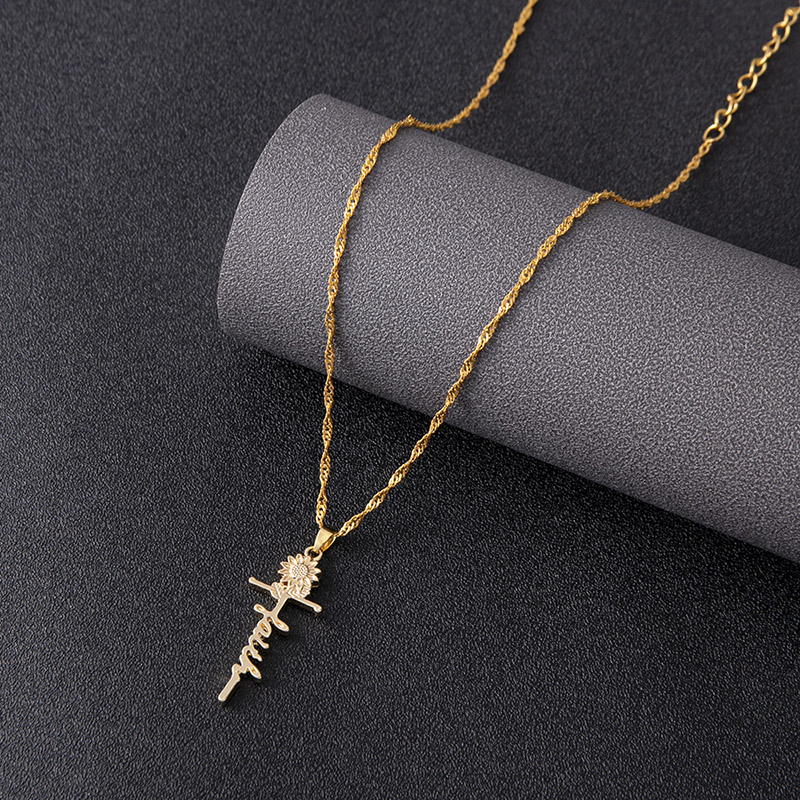 bced2c31 c4e0 4636 8232 bcc9146876e4 Gold Sunflower Faith Letter Cross Necklace Jewelry