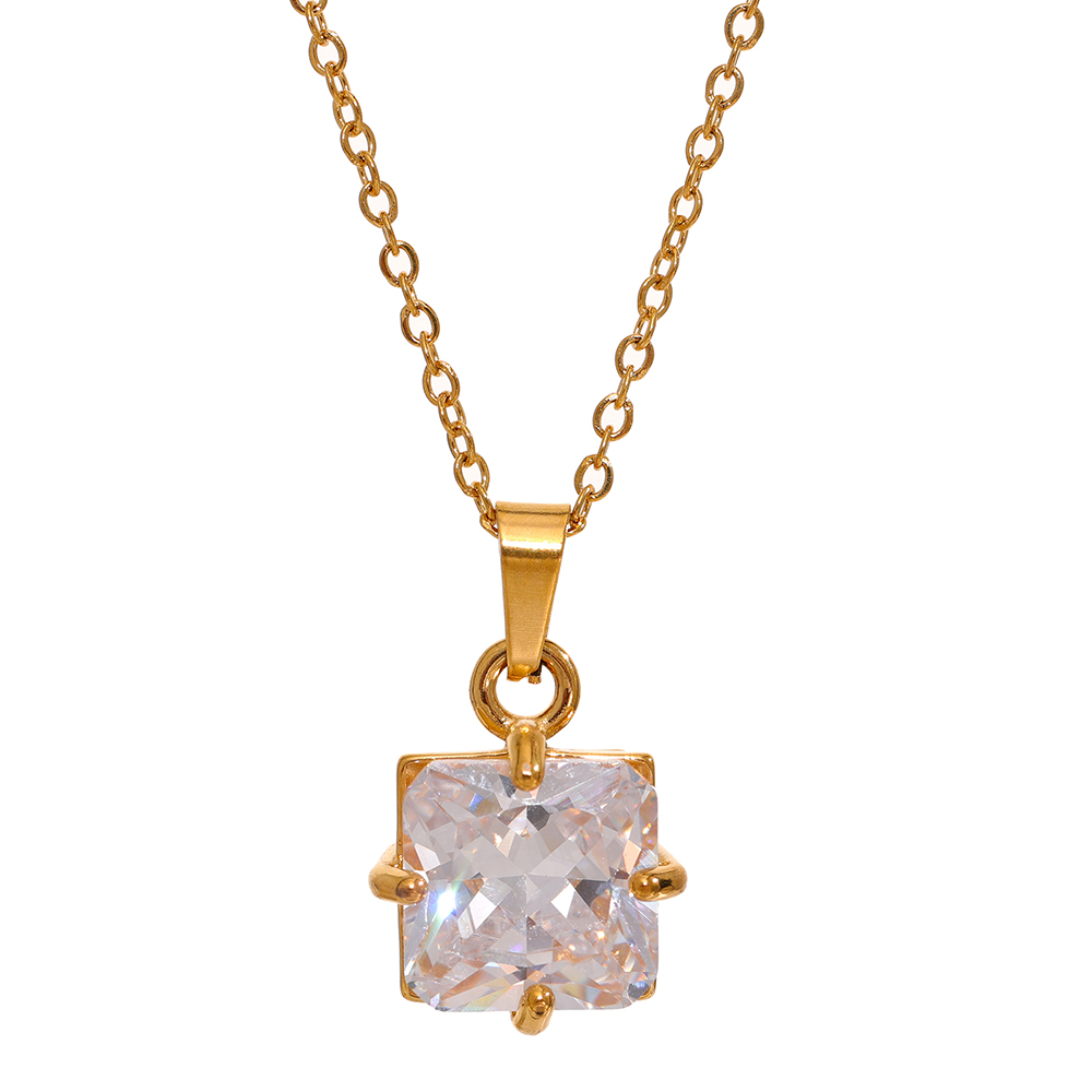 be296f3e 4365 4959 92ec 8fe06c3ef96b Elegant Pendant Necklace 18K Gold Stainless Steel Large Square Zirconium Pendant