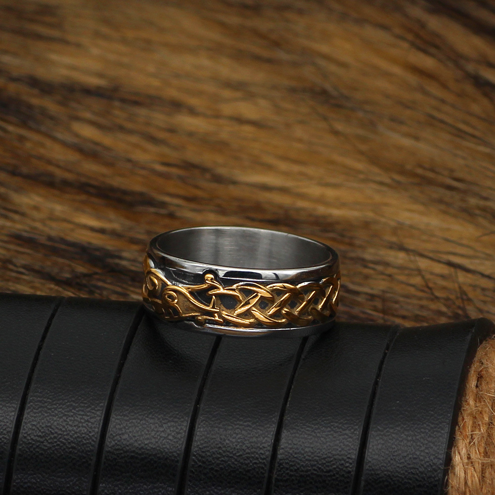 bf76c5aa fa99 4b44 9866 240175d45d10 New Viking Style Stainless Steel Gold Dragon-shape Crow Ring Ring