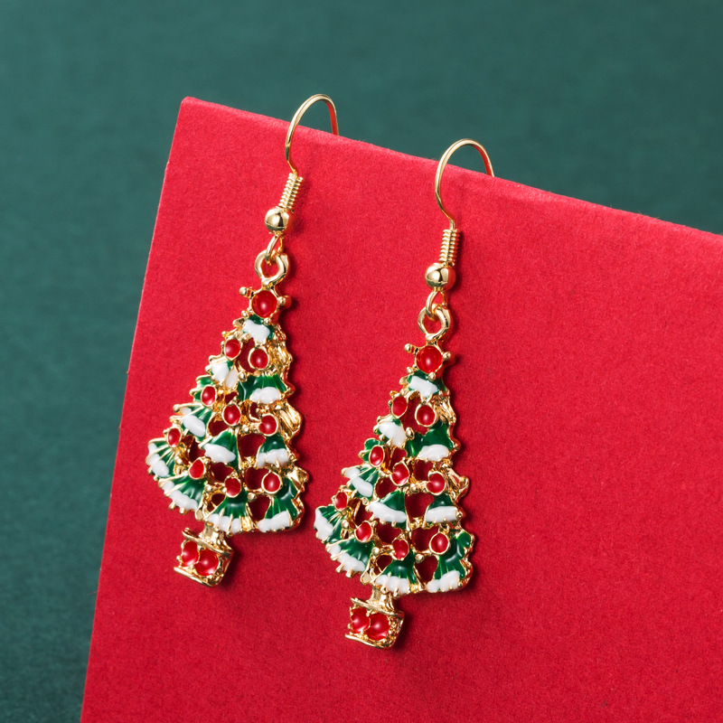 c0418a5d 4d04 42a5 a6b3 4bcd37a68f07 European And American New Christmas Series Asymmetric Christmas Tree Snowflake Earrings