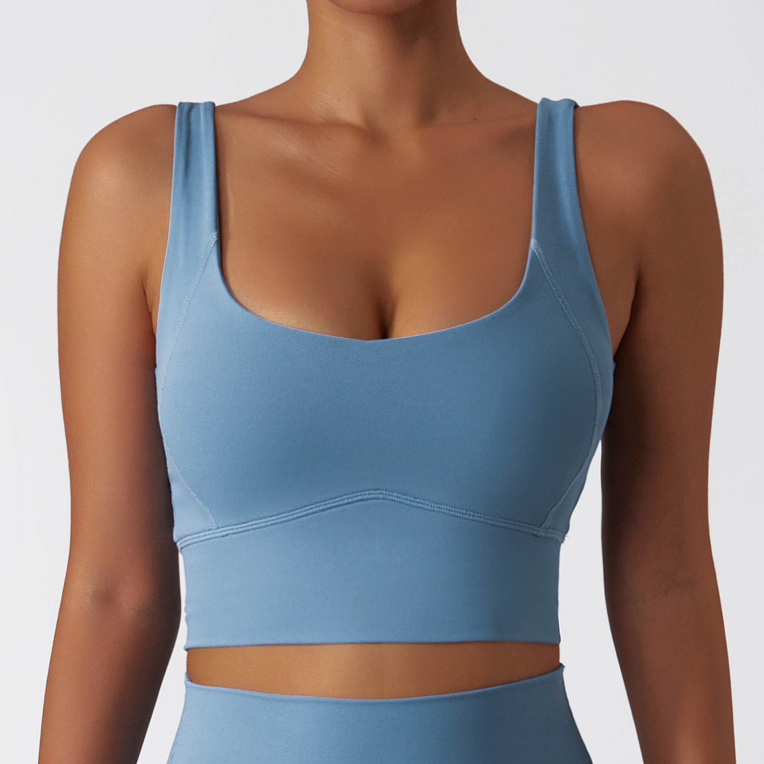 Skin Friendly Nude Sports Bra Cross Back Shockproof Fitness Vest  (Color:Code Blue Size:XL), snatcher