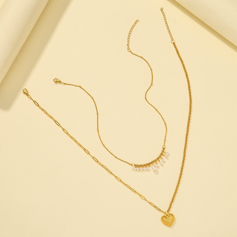 c11445ca 85e6 4763 8466 3e9f302bc04c Stainless Steel Shell Pattern Tassel Pearl Double Necklace