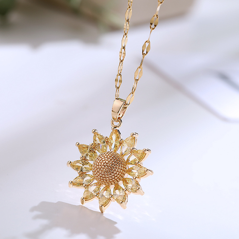 Gold Zircon Sunflower Pendant Women's Necklace Fashion Accessories 5 c149f0f0 8839 4842 ad56 3977c287d2cd Gold Zircon Sunflower Pendant Women's Necklace Fashion Accessories