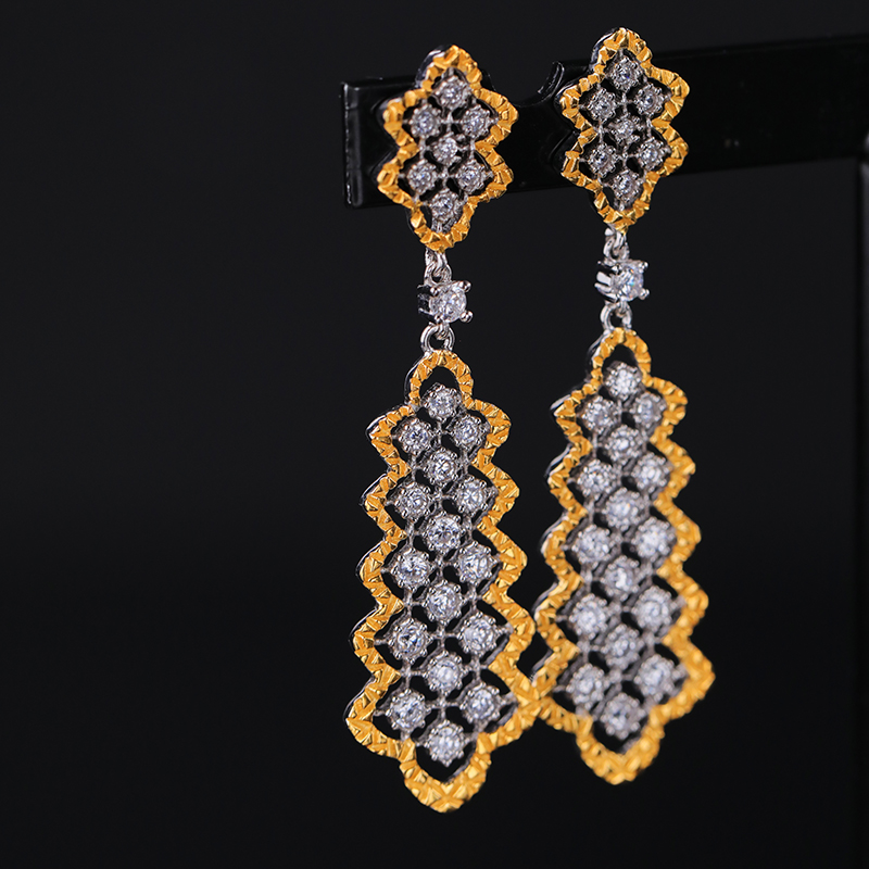 Gold Plated Micro Zirconia Lace Earrings In S925 Silver 3 c20a69b1 7c91 4124 ae78 21405e98d60f Gold Plated Micro Zirconia Lace Earrings In S925 Silver
