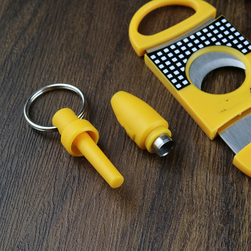 Yellow Cigar Cutter Set V-Cut Sharp Stainless Steel Scissors