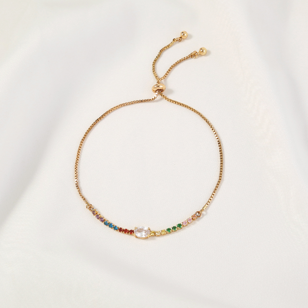 c2cbc74c 089b 43f0 a9e9 b39ada313614 Copper Gold Plated Pendant Micro-Set Colorful Zircon Shrink Pulled Copper Bead Bracelet