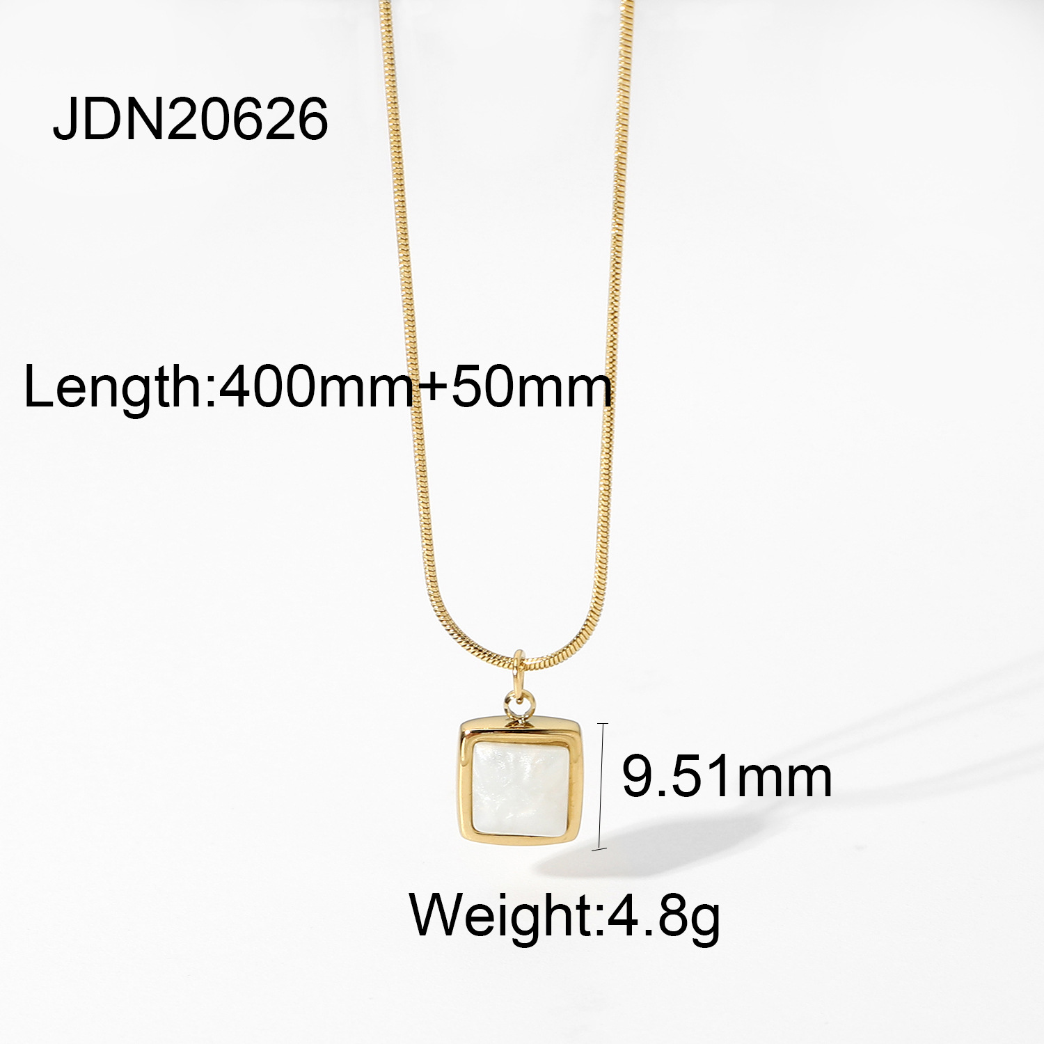 c2feca04 0bc8 4e44 9df6 acb1b7b1da22 14K Gold Plated Stainless Steel Necklace Square White Jade Pendant Women's Jewelry