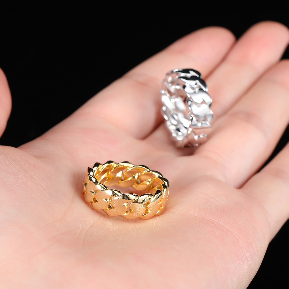 c3da0371 7ec3 458f 94e3 30f623ea1528 Hip Hop Simple 8mm Glossy Cuban Chain Ring Real Gold Plating