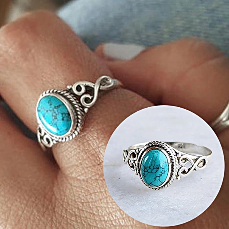 c3e83b81 e949 40b2 8331 2601856d6ae0 Fashion Simple Retro Love Turquoise Ring