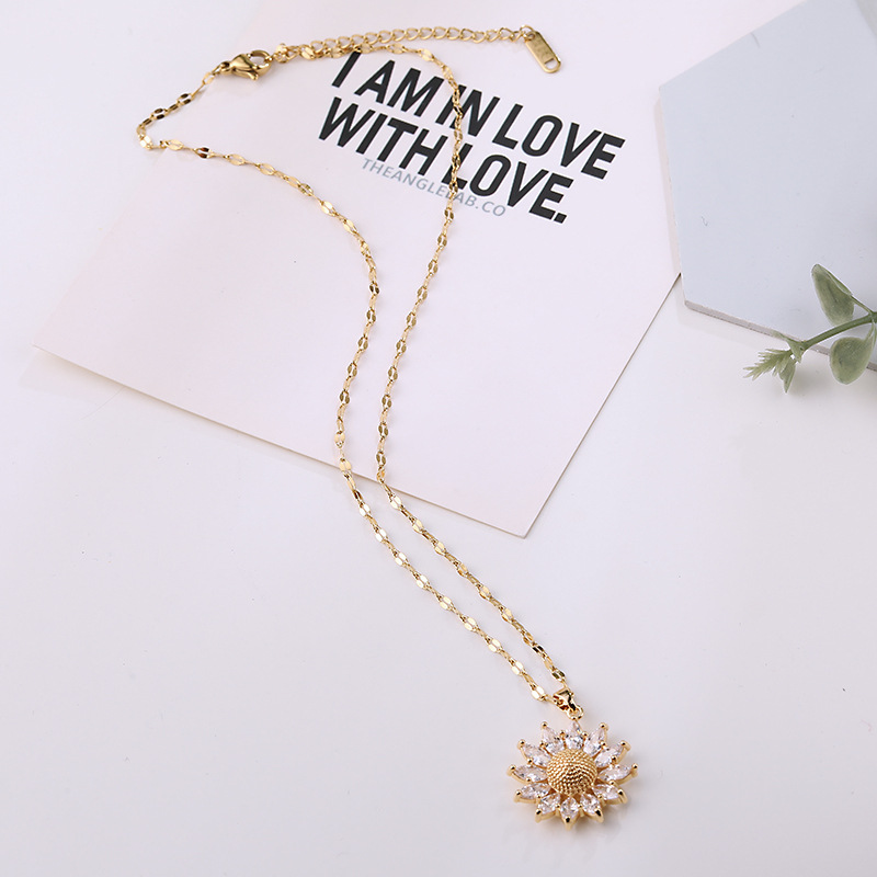 Gold Zircon Sunflower Pendant Women's Necklace Fashion Accessories 2 c4fe3cc9 19f6 40dd af5f d99a84d1b771 Gold Zircon Sunflower Pendant Women's Necklace Fashion Accessories