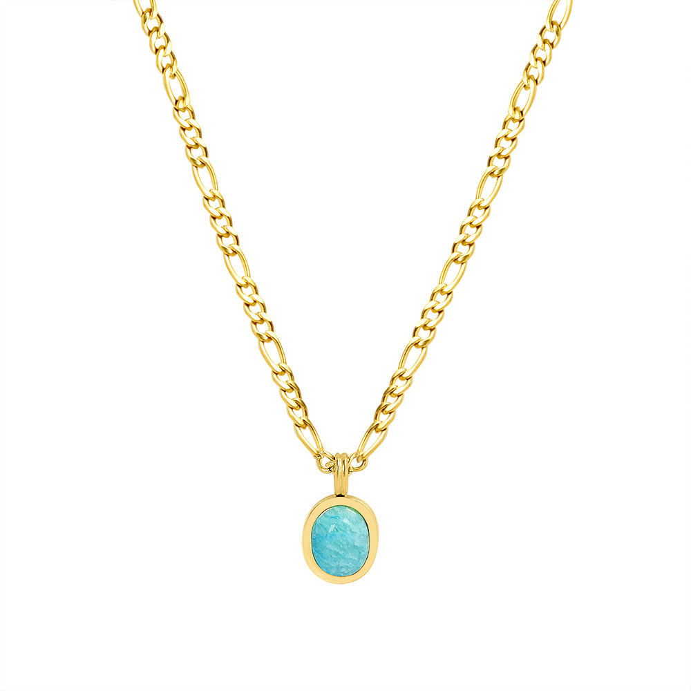 c57990bd a274 42d6 8a39 5ceeeee6d1c8 French Light Luxury Gold Plated Titanium Steel Necklace For Women Natural Amazonite Pendant Clavicle Chain Party Jewelry
