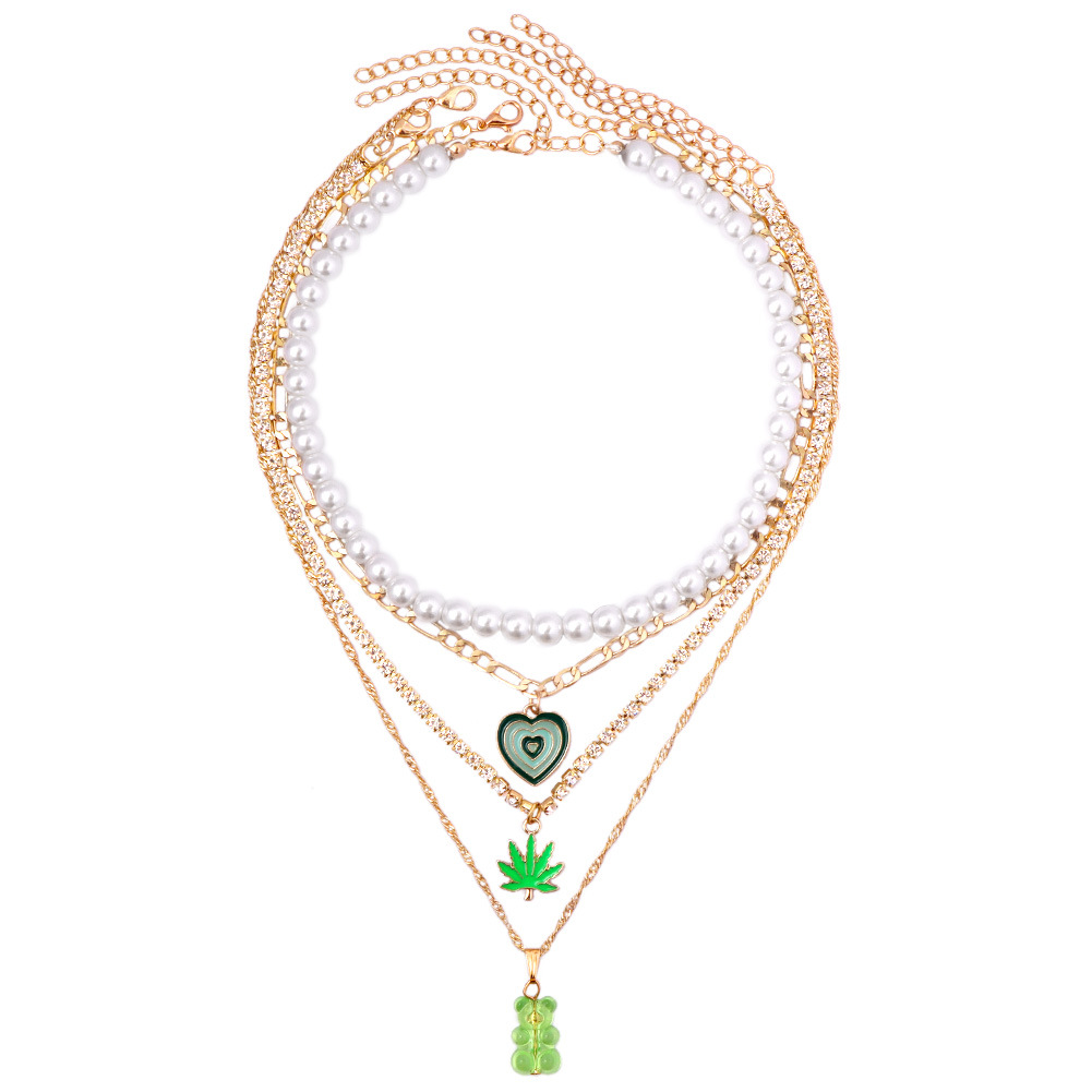 c5fe4ee4 730c 4cac ba77 db84969b2063 Heart Maple Bear Pendant Multilayer Twisted Chain Necklace