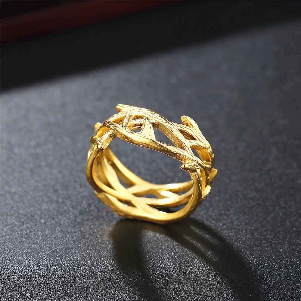 c8445495 22cf 4d6f 9ff3 2cb1b7c4663e Fashion Simple Gold Jesus Crown Thorns Olive Branch Titanium Steel Ring