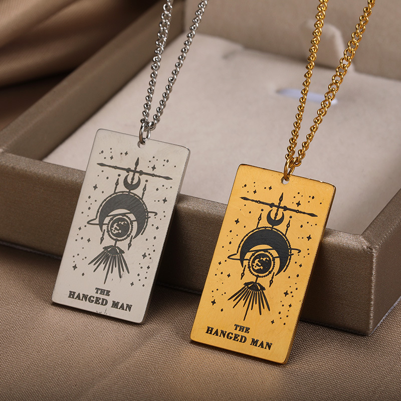 c9918455 1e13 4757 9ae9 8c07fe82adb5 18k Yellow Gold Stainless Steel Tarot Pattern Necklace