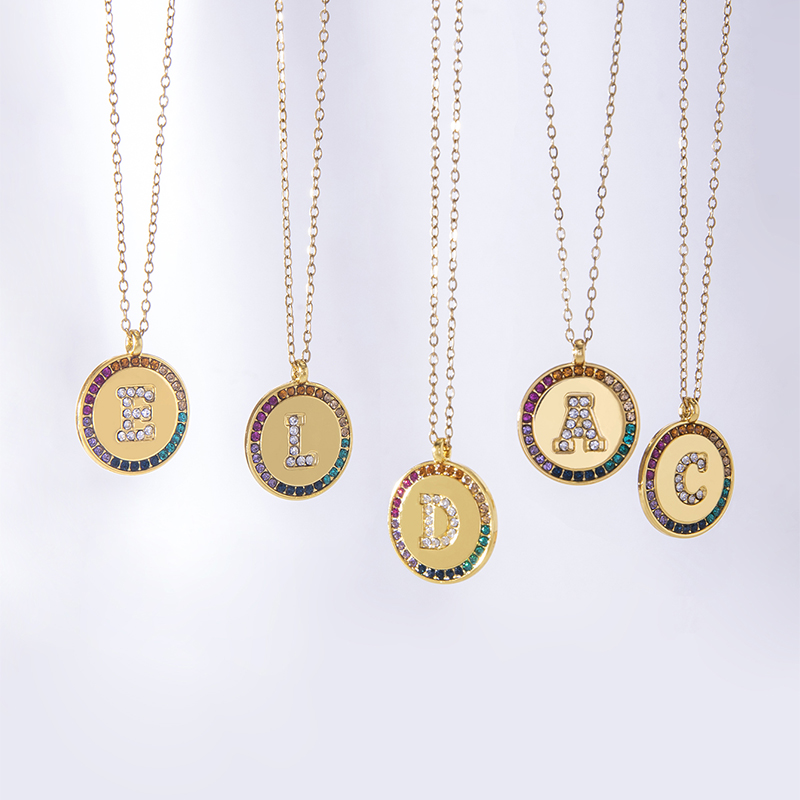 caa74cba 6322 4262 802b 1a94c28eaa31 2023 New A-Z Letters Colorful Crystal Necklace Gold Round Stainless Steel Pendant Necklace