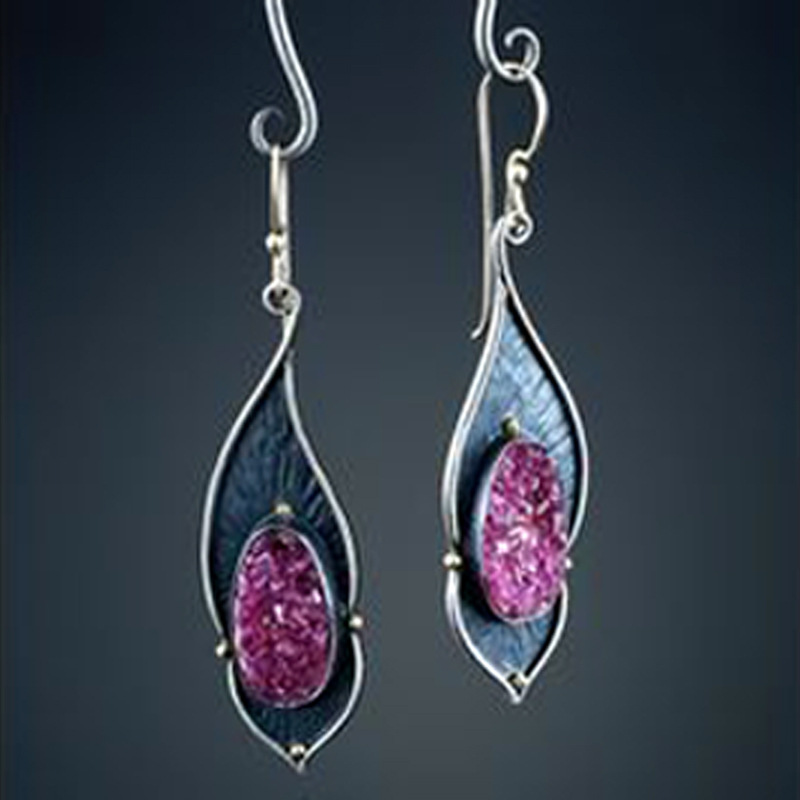 Creative Bird Feather Inlaid Purple Ore Earrings 3 cb083e54 f1fe 4ab5 a1e3 ef252a6cf22a Creative Bird Feather Inlaid Purple Ore Earrings