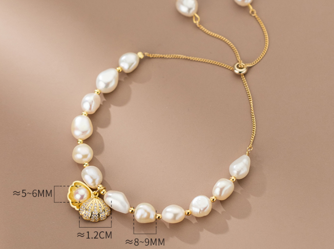 cb5021a8 495b 465a a93b 105e8dc1fe2e S925 Silver Pearl Diamond Inlaid Shell Small Gold Bead Bracelet