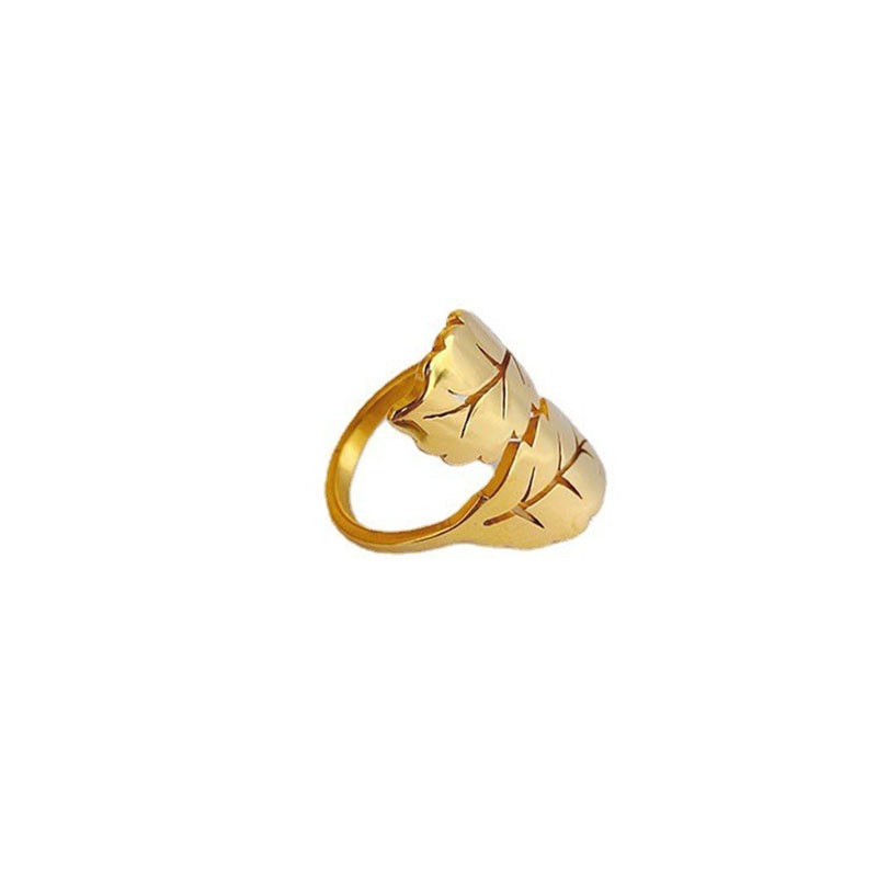 cbf7a61f 2194 4343 9c76 0a38e53e3168 Simple Titanium Steel Ring Female Leaf 18k Gold Niche High-grade Sense