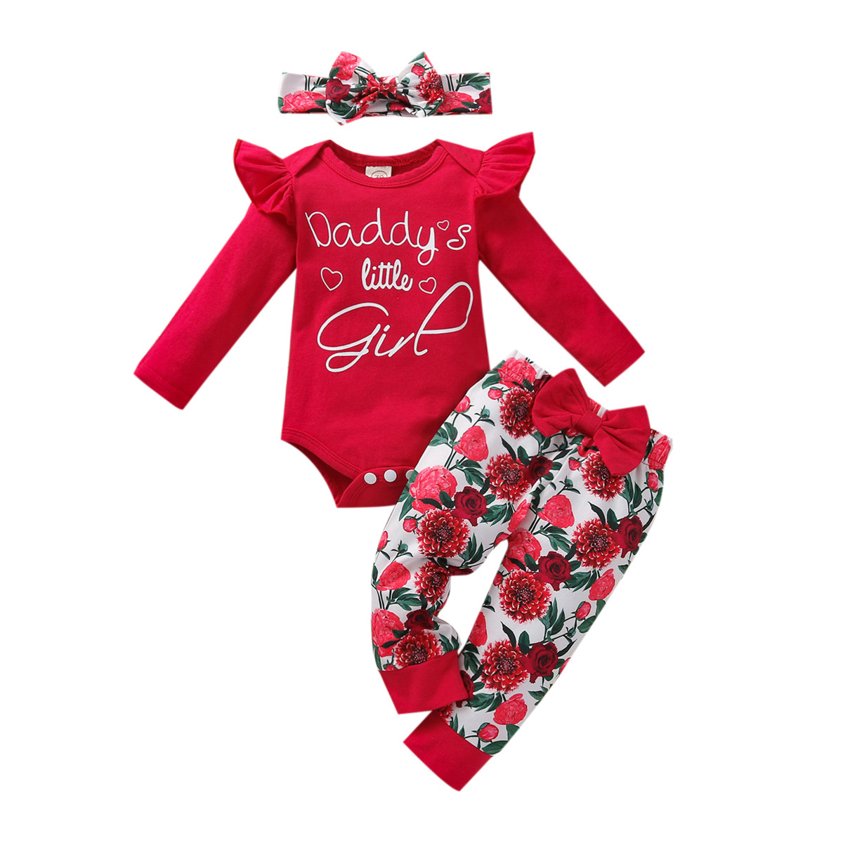 Red Color Baby Girl Long-sleeved Alphabet Romper Suit
