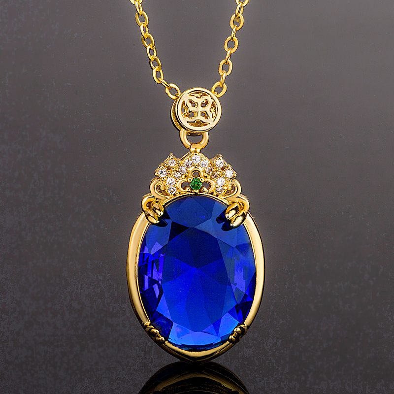 ce16a276 d500 4a46 be9e 7a4bd59e99aa Korean Style Hot Sale Big Stone Brazil Topaz Sapphire Pendant 18K Gold Plating With Diamond Inlaid Luxury Atmosphere