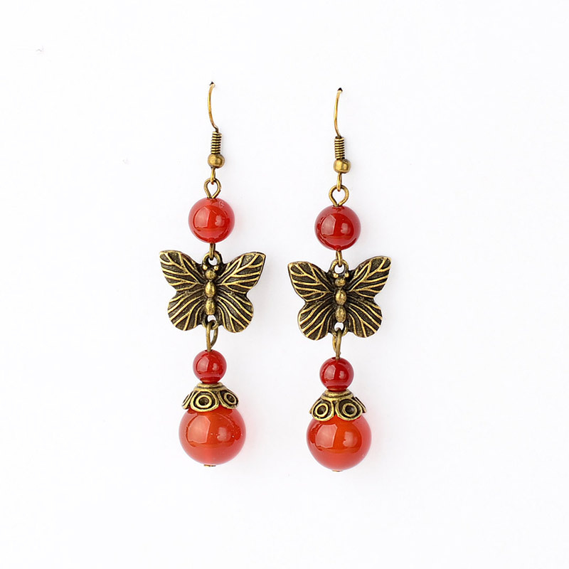 cf178d16 8a67 4bf0 b1f5 ad5afb563394 Ladies butterfly vintage red agate earrings