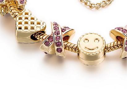 cf7880b6 b344 4f06 a3db 87aa3d748343 New Large-hole Bead Bracelet Gold Diamond Color-retaining Gold-plated Women's Bracelet