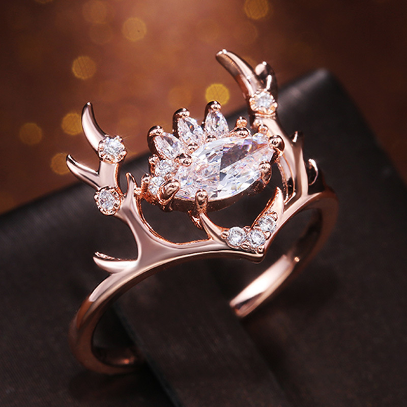 Fashion Glittering Zircon Embellished Lovely Rose Gold Elk Antlers Zircon Ring 4 d102f6e1 6cc0 4c5b a98d 2d198c743243 Fashion Glittering Zircon Embellished Lovely Rose Gold Elk Antlers Zircon Ring