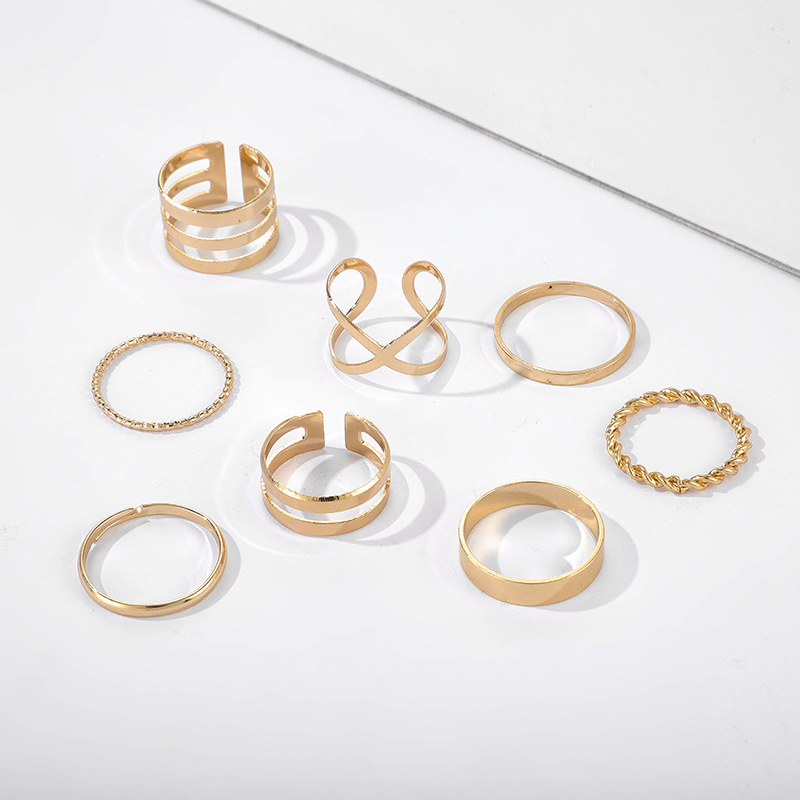 8-Piece Retro Metal Smooth Twist Cross Ring Set 8 d12f7667 aac9 4fdf 8cf2 59fa3c142be7 8-Piece Retro Metal Smooth Twist Cross Ring Set