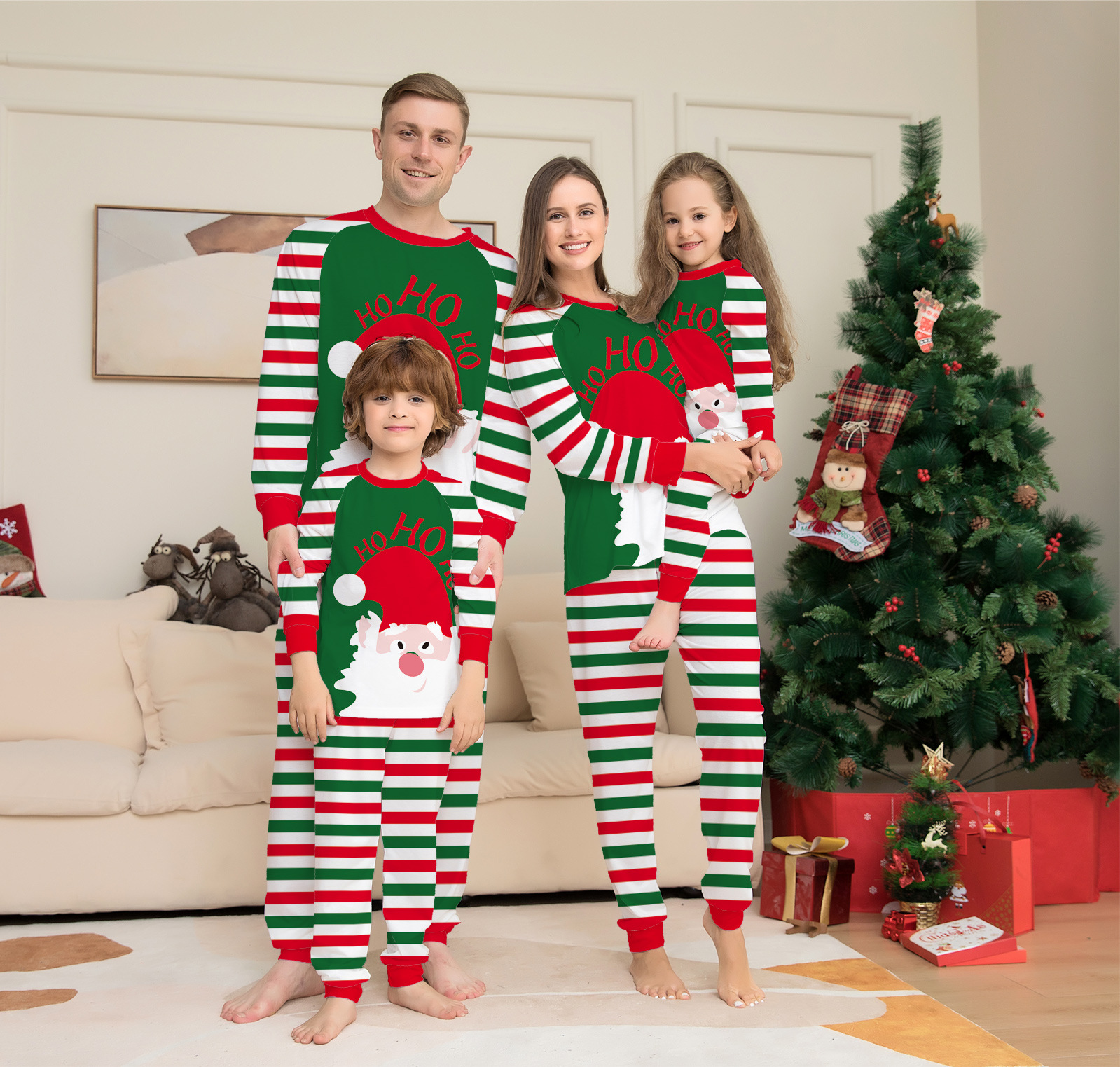 Family Christmas Pajamas Matching Sets Red Stripe Xmas Holiday Sleepwear Jammies