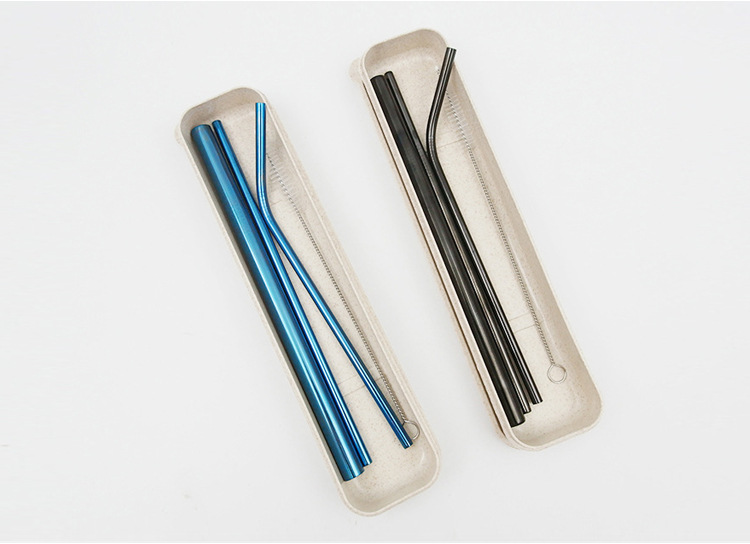 Stainless Steel Reusable Straw Set 3 PCS With Cleaning Brush & Pouch, Multi-Color Options