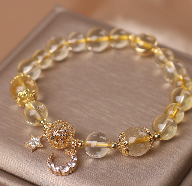 d277a1d4 0532 43ff afd8 cb8ea60389dc Natural Citrine Gold Gem Quartz Bracelet Women's Light Luxury Star Moon Crystal Accessories
