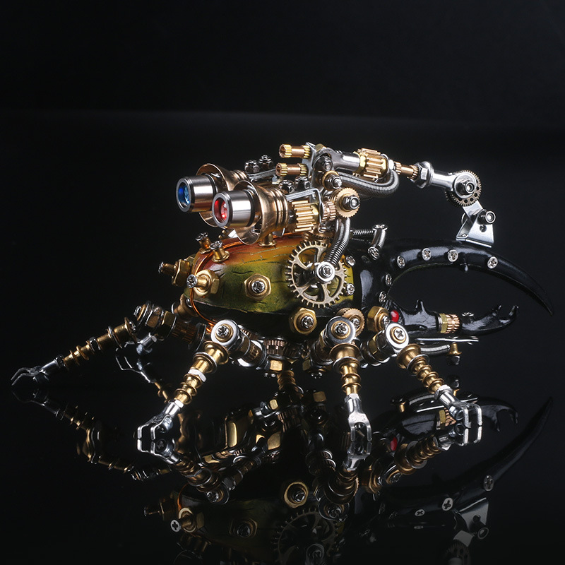 Metallic Bug Mech model with LED lights activated.
