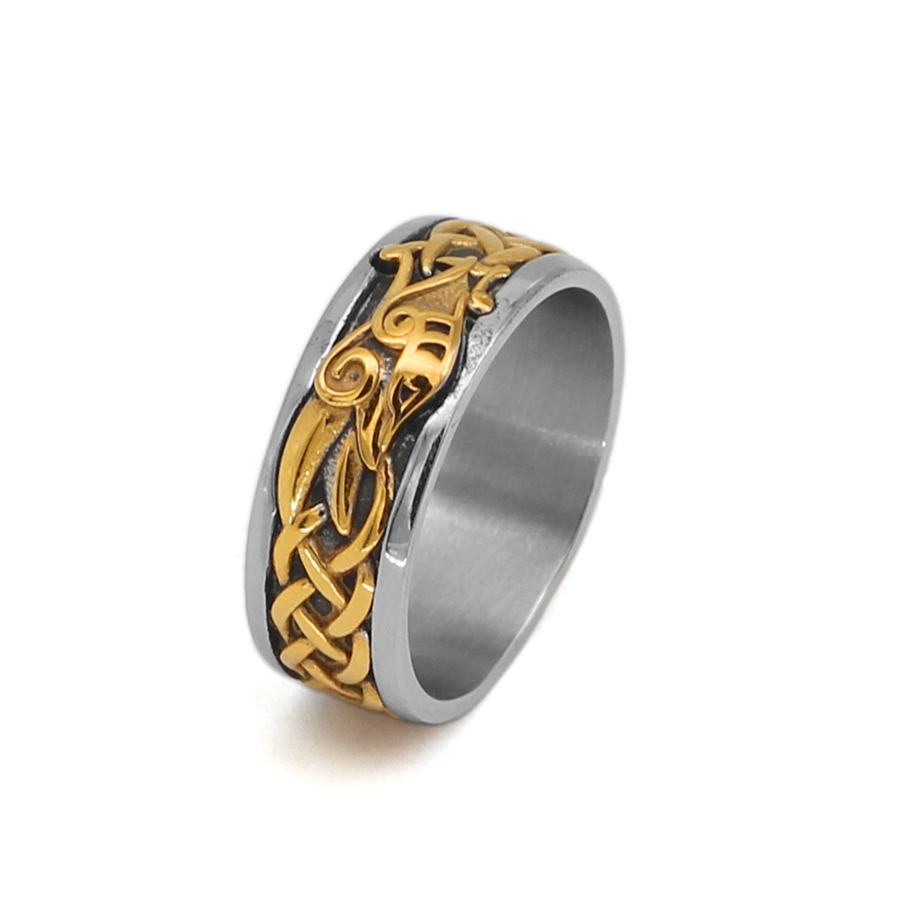 d355d3e5 f18a 4d39 acfb b1f9f7b85748 New Viking Style Stainless Steel Gold Dragon-shape Crow Ring Ring