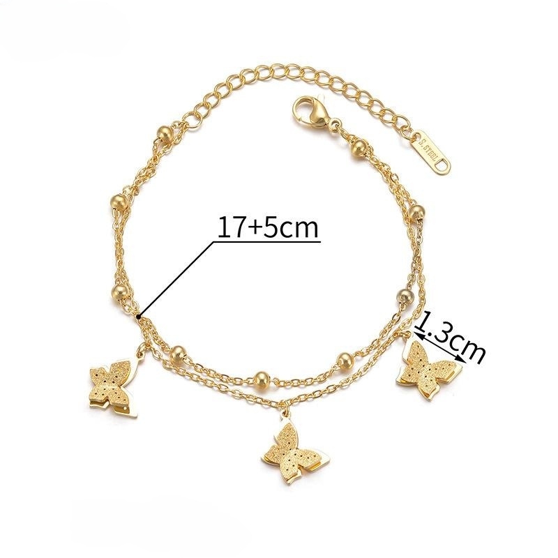 d43c725b 5053 433c 90a2 f941edfa0985 Titanium Steel Plated 14K Gold Butterfly Double-layer Room Beads Bracelet Female