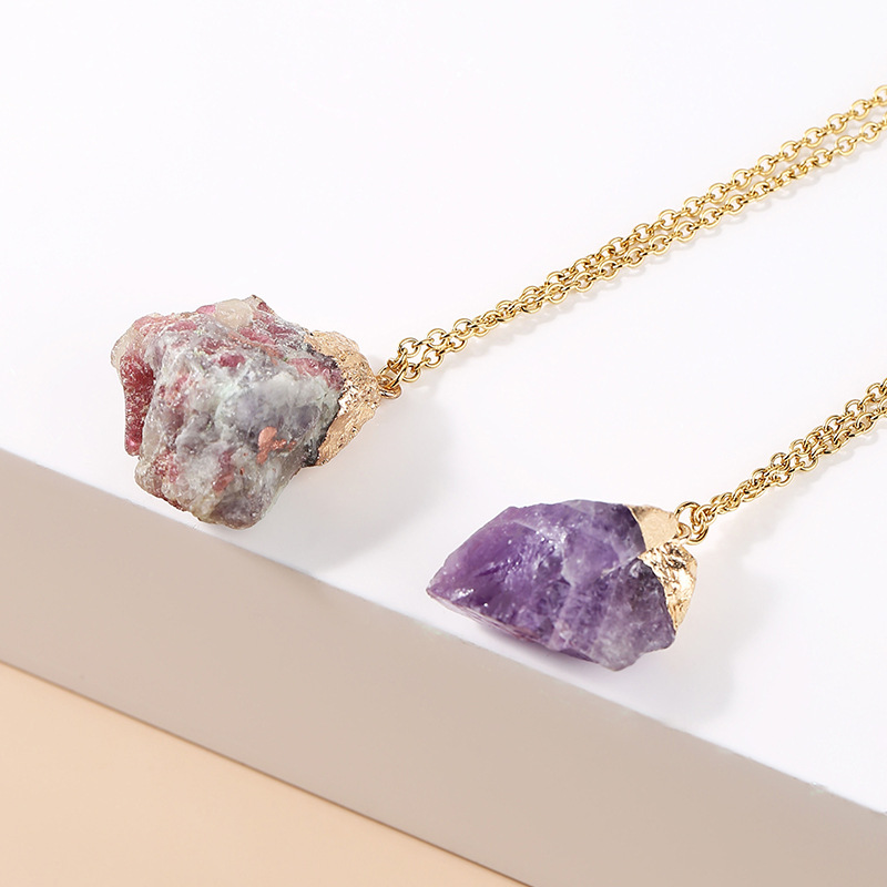 d4564309 fbc8 4923 877a eaa7ac4a25bc Ladies Gold Plated Necklace Simple Amethyst Pendant