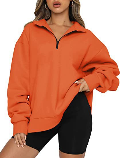 Women Sweatshirts Zip Turndown Collar Loose Casual Top