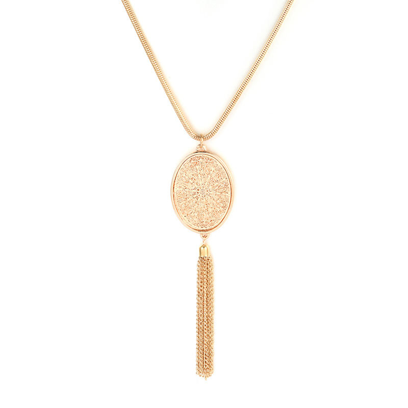European And American Hollow Disc Pendant Tassel Long Necklace Women 5 d4c2f59f a3da 4d1a 90b5 95ee8c9e35a6 European And American Hollow Disc Pendant Tassel Long Necklace Women
