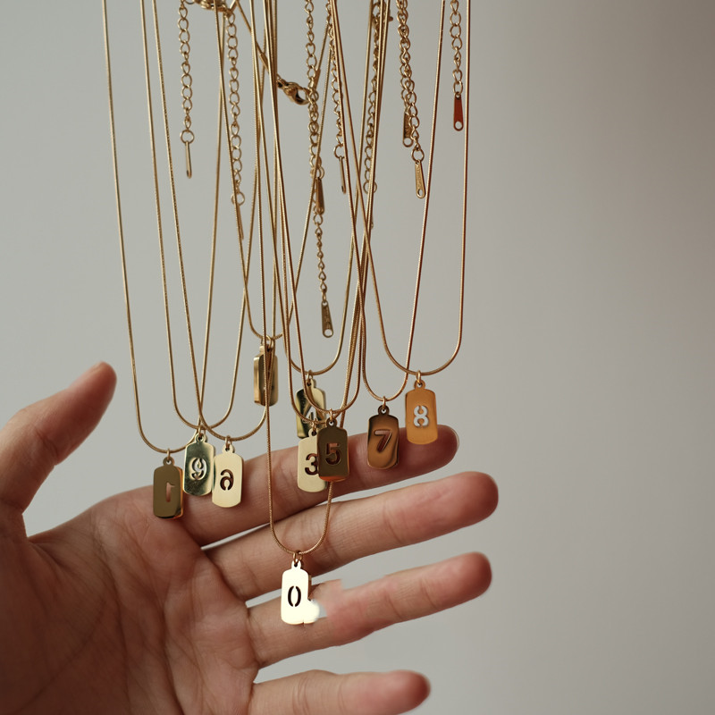 d6751255 bd0d 495f be74 40a74d58823c Lucky Number Stacked Square Brand Stainless Steel Necklace