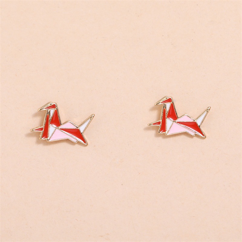 d84e358a 7b76 4672 a2af 061b3be74f1c Cute Pink Paper Cranes And Crescent Asymmetric Earrings
