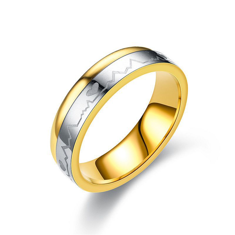 d89ac8ea 3dc5 4883 a420 eef7d08545f6 Titanium Steel Ring Between Gold ECG Love Heart Stainless Steel