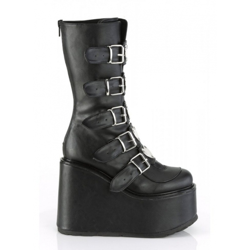 Super High Heel Platform Boots | Mid-Calf Plus Size Black
