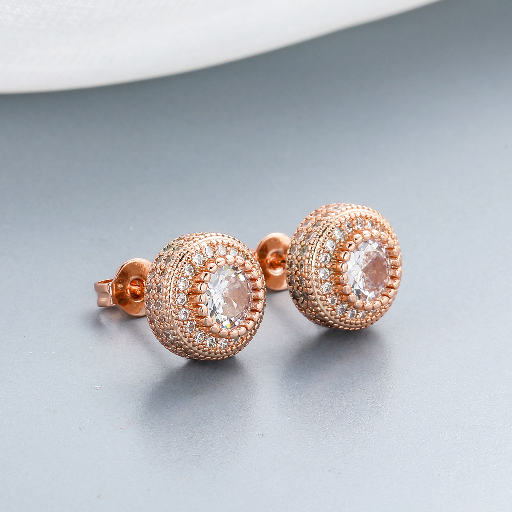 d92b9dff d14a 4465 b7e7 710426333505 Hip Hop Round Full Zircon Earrings Rose Gold For Men And Women