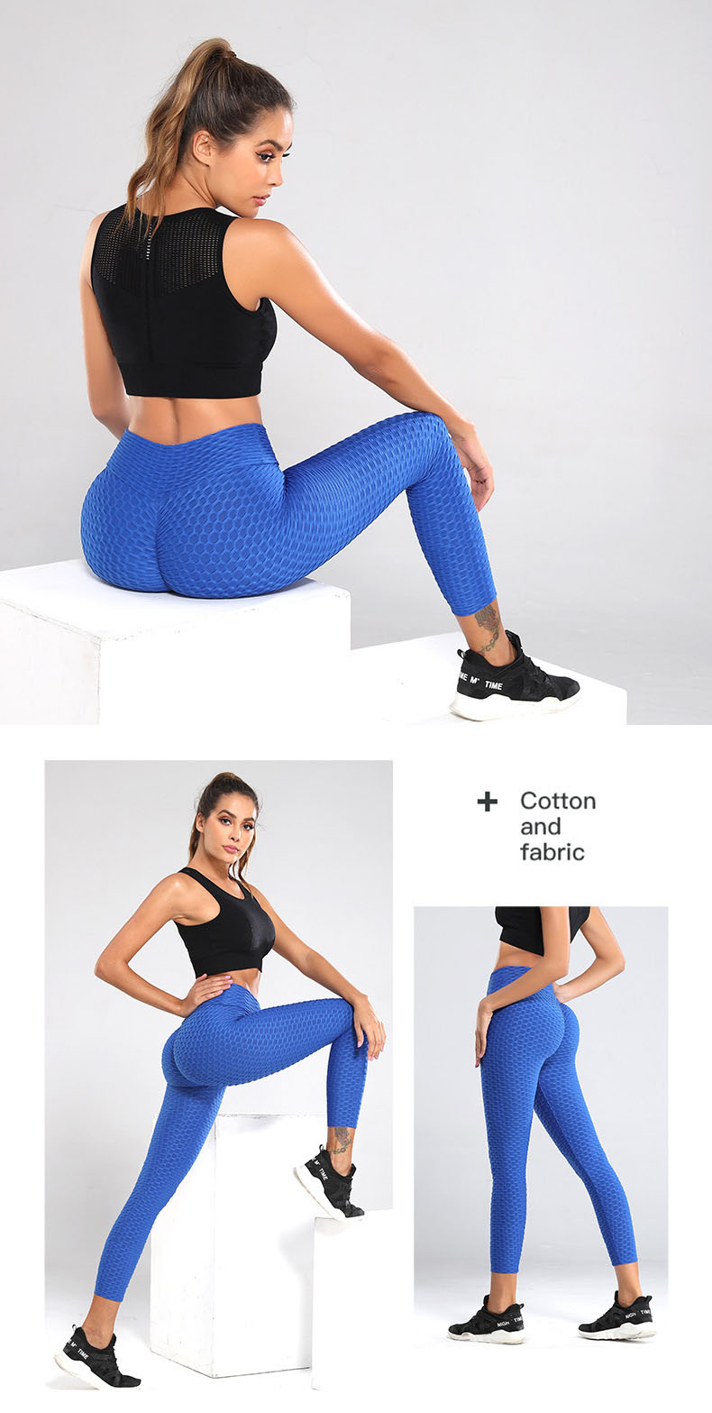 picture of girl with blue high waisted tummy and thigh control leggings for women