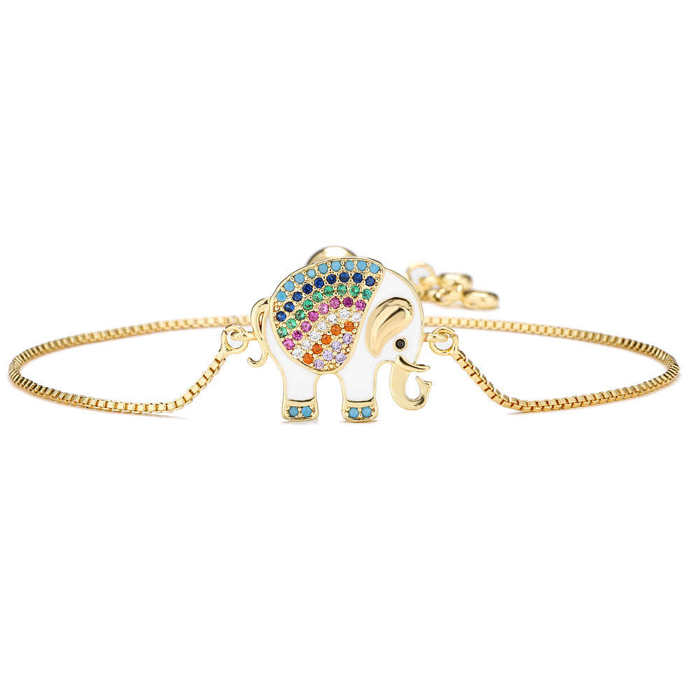 d96b6f3b a09b 4727 91a5 d400ea880bd9 Dripping Zircon Elephant Charm Gold Bracelet Pull Adjustable