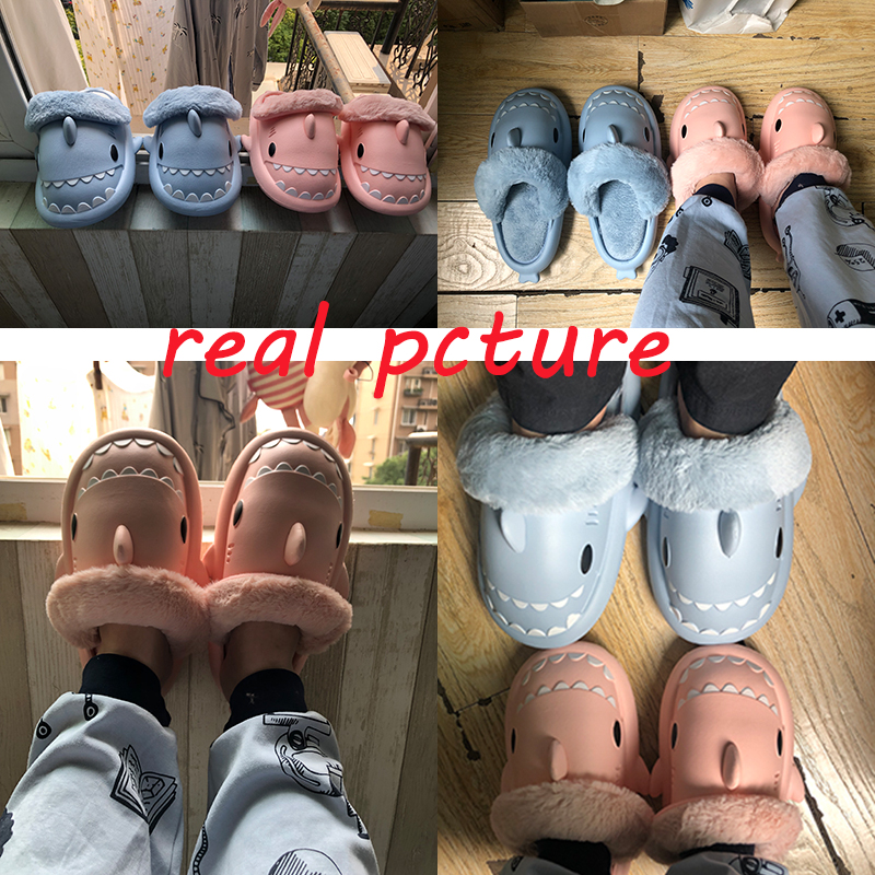 Cute Winter Detachable Warm Fuzzy Shark Slippers 16