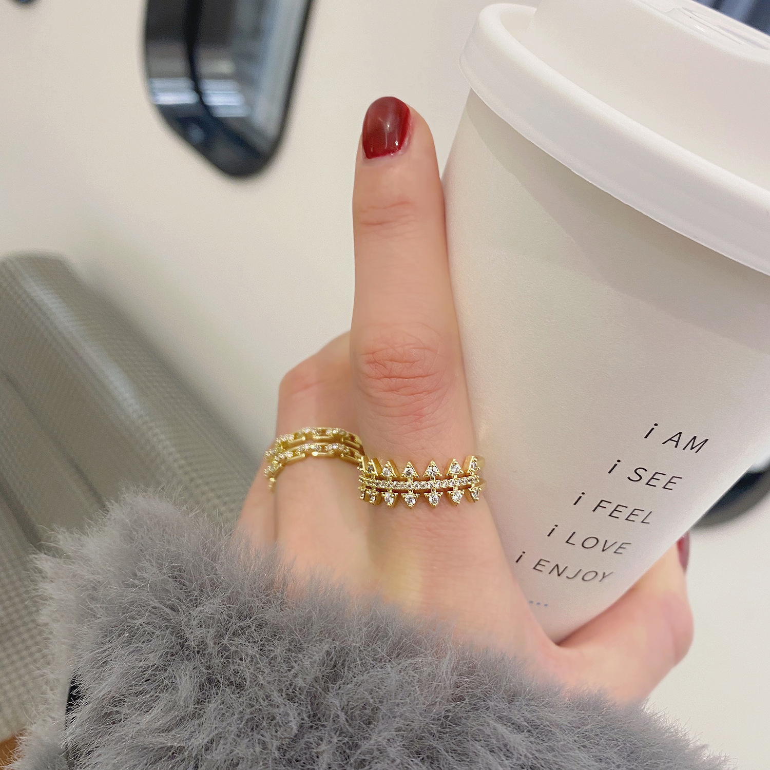 dc2d344a 15af 4551 8960 4c9cf22edfc9 Double Layer Temperament 14k Gold Plated Ring Chain Ring