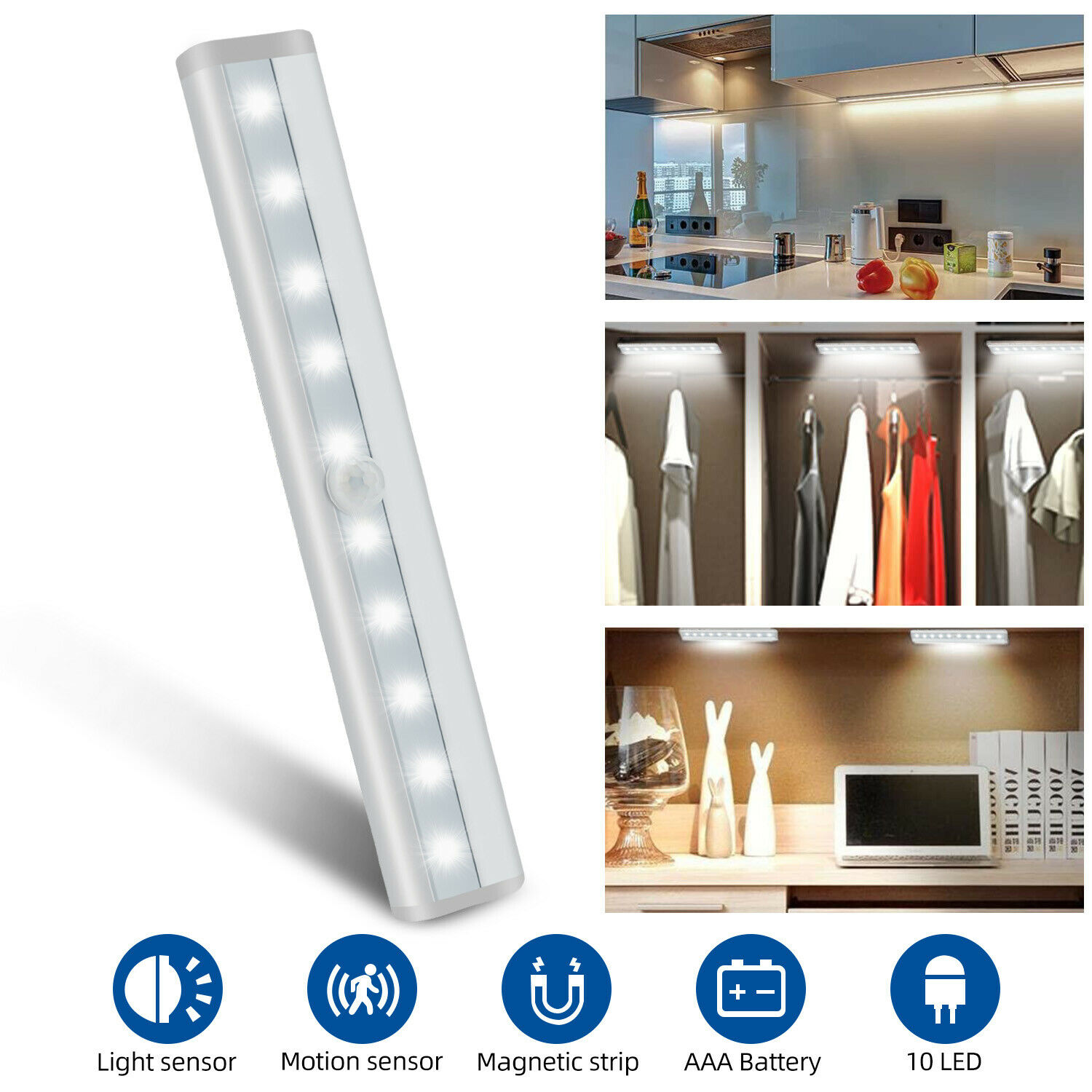 Wireless Motion Sensor Under Cabinet Closet LED Light Kitchen Counter ...